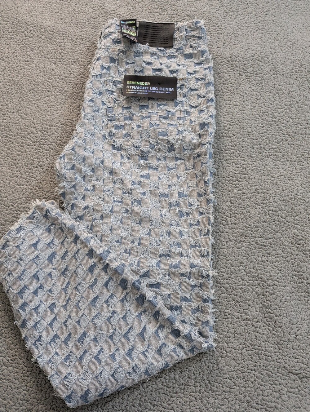 SERENEDE Marble Checkered Distressed Straight Leg Jeans Size 36 NWT